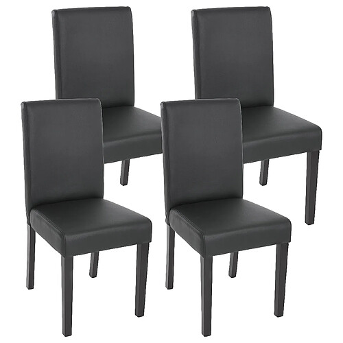 Mendler Lot de 4 chaises de séjour Littau ~ simili-cuir, noir mat, pieds foncés