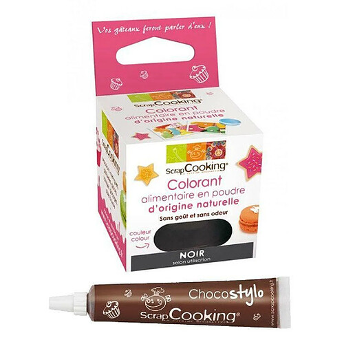 Scrapcooking Colorant alimentaire naturel en poudre Noir + Stylo chocolat