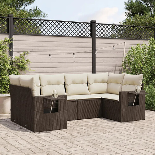 vidaXL Salon de jardin avec coussins 6 pcs marron résine tressée