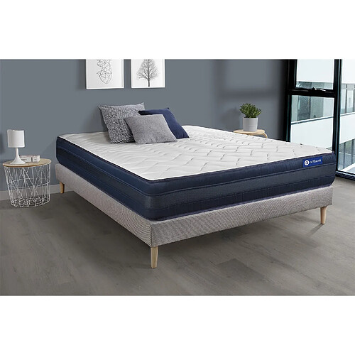 ACTISOM Ensemble matelas ACTIFLEX TECH 200x200 Mémoire de forme Maxi épaisseur 5zones de confort + sommier KIT gris