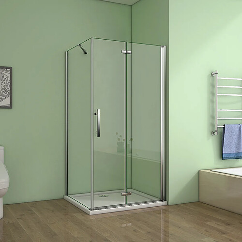 Cabine de douche 100x70x195cm verre anticalcaire avec une barre de fixation de 140cm