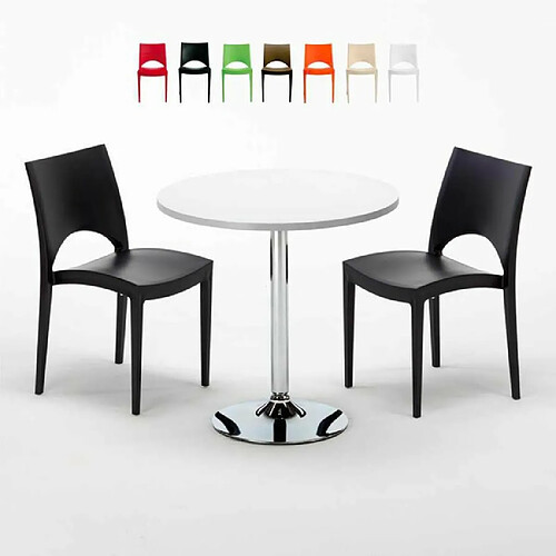 Grand Soleil Table Ronde et 2 Chaises Colorées Set In