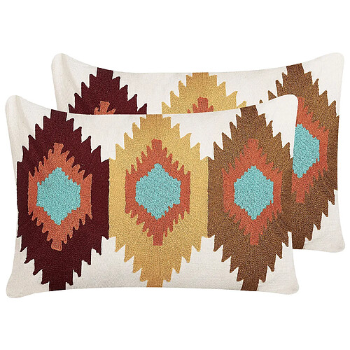 Beliani Lot de 2 coussins DANAPUR Bouclé 40 x 60 cm Géométrique Broderie Multicolore