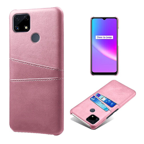 Coque en TPU + PU avec double porte-cartes or rose pour votre Realme C25