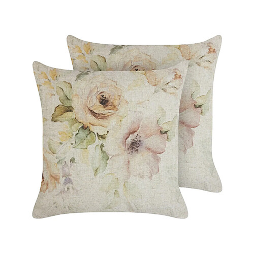 Beliani Lot de 2 coussins ZAHRIYE 45 x 45 cm Floral Beige