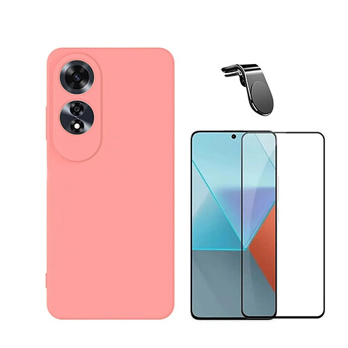 NIS Kit De Film En Verre Trempé À Couverture Complète + Couverture En Silicone Flexible + Support De Voiture L Compatible Avec Oppo A60 - Rose