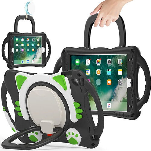 Coque en TPU antichoc avec béquille rotative noir/vert pour votre iPad 9.7-pouces (2018)/(2017)/Pro 9.7 pouces (2016)/Air 2