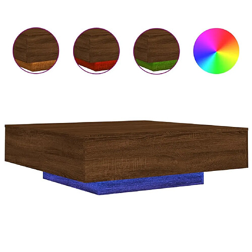 Maison Chic Table basse pour salon | Table à café avec lumières LED chêne marron 100x100x31 cm -GKD93854