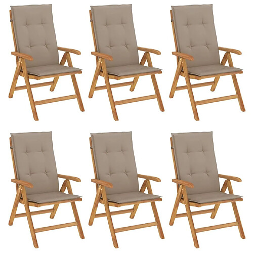 Maison Chic Lot de 6 Chaises de jardin inclinables,Fauteuil d'extérieur et coussins bois teck -MN14154