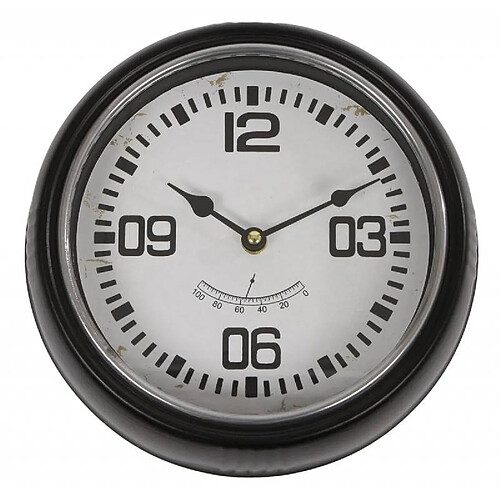 L'Héritier Du Temps Grande Horloge Ronde Pendule Murale Vintage Industriel en Fer Noir et Verre 6x24,5x24,5cm