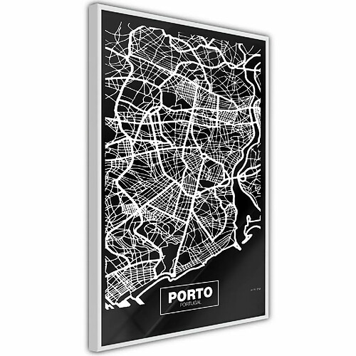 Paris Prix Affiche Murale Encadrée City Map Porto Dark 30 x 45 cm Blanc