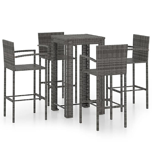 Maison Chic Jeu de bar de jardin 5 pcs avec accoudoirs,Mobilier d'extérieur Résine tressée Gris -GKD352409