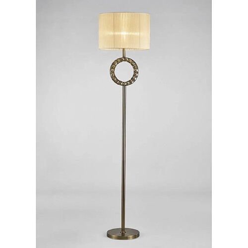 Luminaire Center Lampadaire Florence rond avec Abat jour crème 1 Ampoule laiton antique/cristal