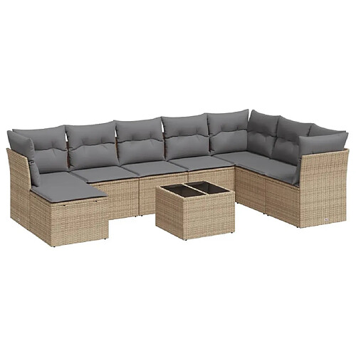 Maison Chic Salon de jardin avec coussins 9 pcs | Ensemble de Table et chaises | Mobilier d'Extérieur beige résine tressée -GKD71460