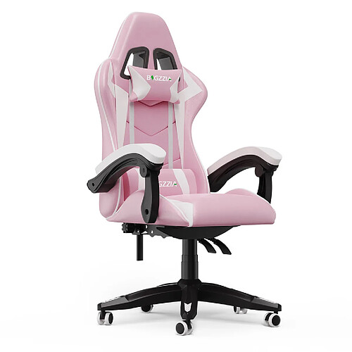 RATTANTREE Chaise de Gaming, fauteuil gaming, avec Lombaire&Appui-Tête Appui, chaise gamer, Ergonomique PU Cuir Chaise Bureau, fauteuil gamer, chaise bureau gaming, Dossier Inclinable à 155, Rose Blanc