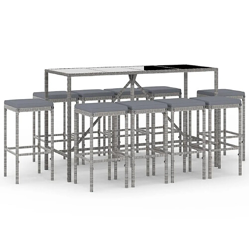 Maison Chic Ensemble de bar de jardin 11 pcs et coussins,Table + chaises + coussins de jardin gris poly rotin -GKD378462