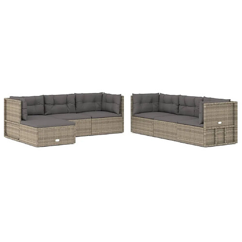 Maison Chic Salon de jardin 7 pcs + coussins - Mobilier/Meubles de jardin - Table et chaises d'extérieur Gris Résine tressée -MN26630