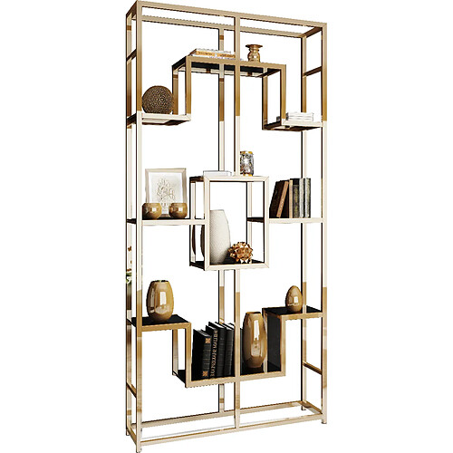 Vivenla Bibliothèque design en acier et verre coloris or L. 108 x P. 30 x H. 230 cm Collection ZANOTTI