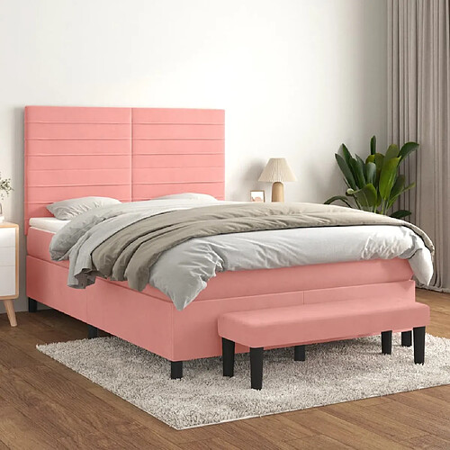 vidaXL Sommier à lattes de lit avec matelas Rose 140x200 cm Velours