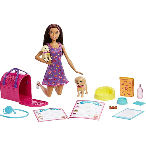 Mattel Barbie Set de jeu d'adoption de chiots avec poupée brunette