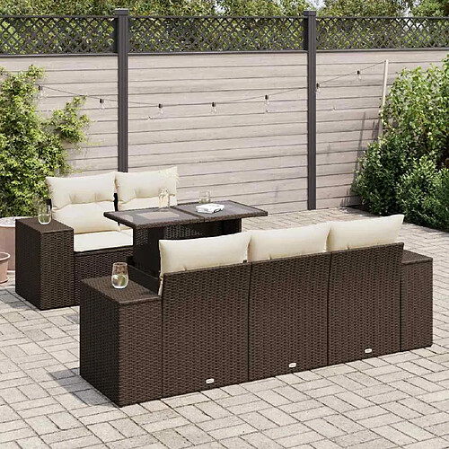 vidaXL Salon de jardin avec coussins 6 pcs marron résine tressée