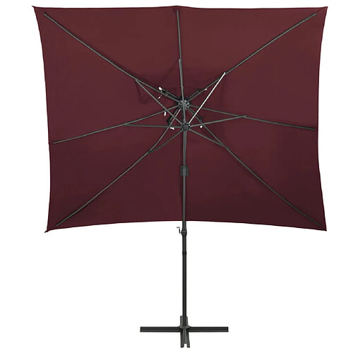 Helloshop26 Parasol déporté à double toit 250 x 250 cm rouge bordeaux 02_0008570