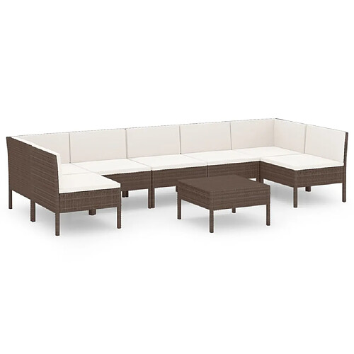 Maison Chic Salon de jardin 8 pcs + coussins - Mobilier/Meubles de jardin - Table et chaises d'extérieur Résine tressée Marron -MN70032