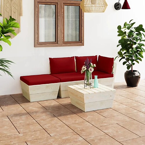 vidaXL Salon de jardin palette 4 pcs avec coussins Épicéa imprégné