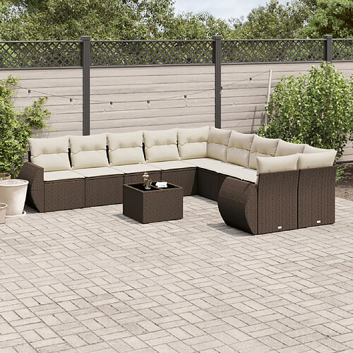 vidaXL Salon de jardin et coussins 11 pcs marron résine tressée