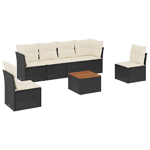 Maison Chic Ensemble Tables et chaises d'extérieur 7pcs avec coussins,Salon de jardin noir résine tressée -GKD494451