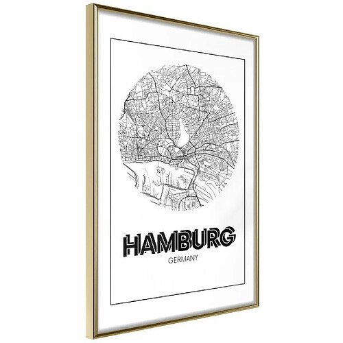 Paris Prix Affiche Murale Encadrée City Map Hamburg Round 30 x 45 cm Or