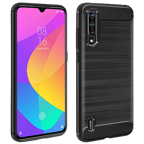 Avizar Coque Xiaomi Mi 9 Lite Souple Finition Carbone Effet Métal Brossé Noir