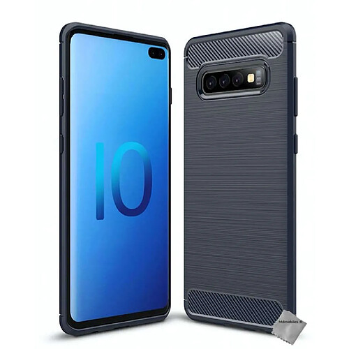 Htdmobiles Coque silicone gel carbone pour Samsung Galaxy S10+ Plus + film ecran - BLEU FONCE