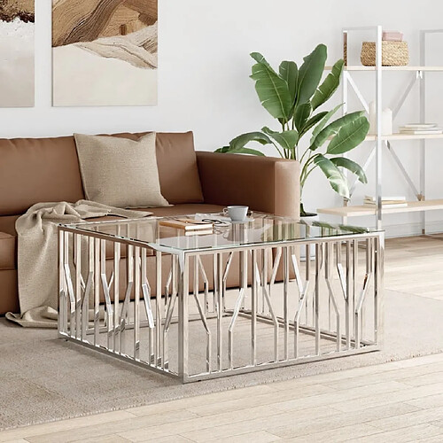 Maison Chic Table basse,Table Console Table d'appoint, Table pour salon 100x100x50 cm acier inoxydable et verre -MN60661