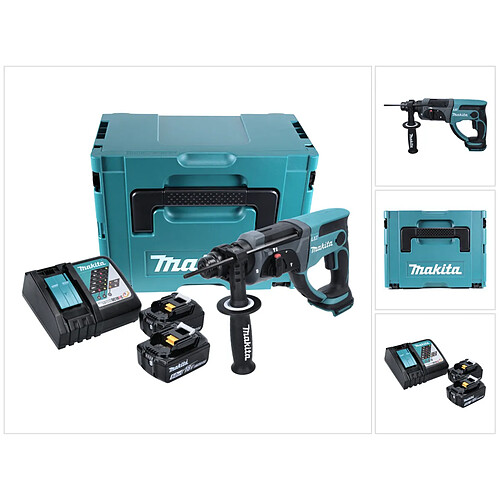 Makita DHR 202 RTJ 18 V Perforateur Burineur SDS-Plus avec boîtier Makpac + 2x Batteries 5,0 Ah + Chargeur