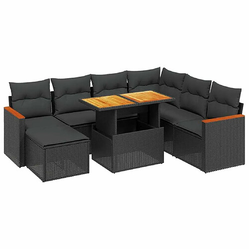 Maison Chic Ensemble Tables et chaises d'extérieur 8 pcs avec coussins,Salon de jardin noir résine tressée -GKD130239