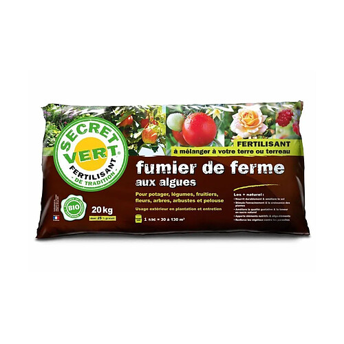 Secret Vert Terreau de fumier fermier avec algues fertilisant 20 kg.