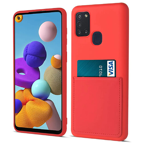 Coque en silicone anti-rayures avec porte-carte rouge pour votre Samsung Galaxy A21s