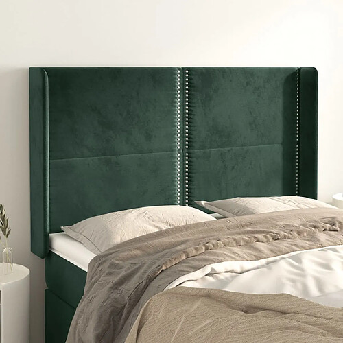 vidaXL Tête de lit avec oreilles Vert foncé 147x16x118/128 cm Velours