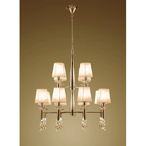 Luminaire Center Suspension Tiffany 2 Tier 12+12 Ampoules E14+G9, doré avec Abat jour bronzes & cristal transaparent