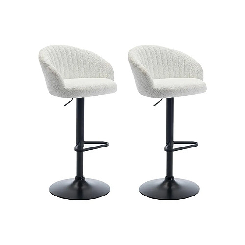 Vente-Unique Lot de 2 tabourets de bar en tissu bouclette et métal - Hauteur réglable - Blanc - DORALIZ