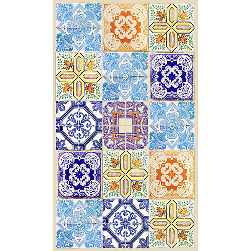 Alter Tapis de bain, 100% Made in Italy, Tapis antitache avec impression numérique, Tapis antidérapant et lavable, Modèle Maiolica - Abby, cm 90x52