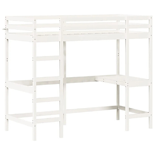 Vidaxl Lit superposé avec bureau blanc 90x190 cm bois de pin massif