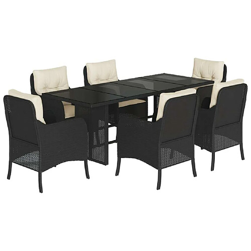 Maison Chic Ensemble à manger d'extérieur 7 pcs avec coussins,Salon de jardin,Mobilier de jardin Noir Résine tressée -GKD245204