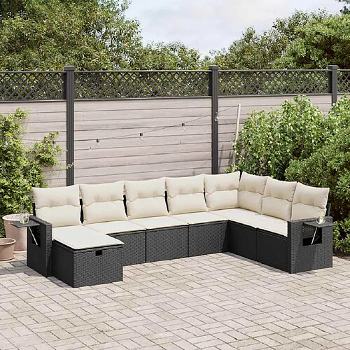 vidaXL Salon de jardin 8 pcs avec coussins noir résine tressée