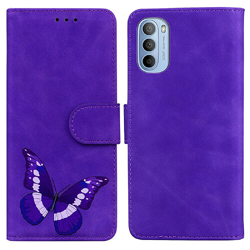 Etui en PU motif papillon avec support violet pour votre Motorola Moto G31/G41