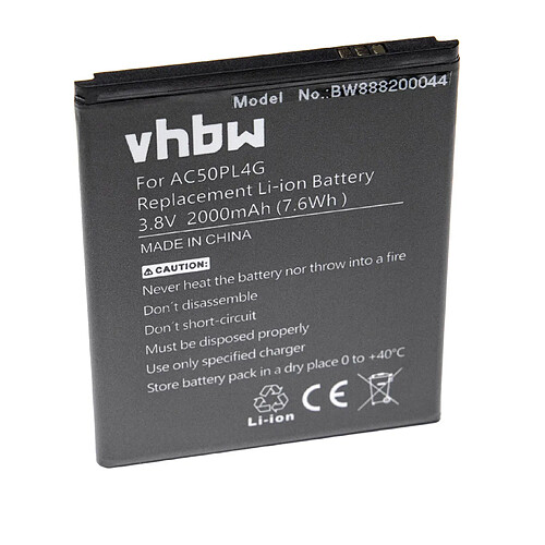 vhbw batterie remplace Archos AC50PL4G pour smartphone (2000mAh, 3.8V, Li-Ion)