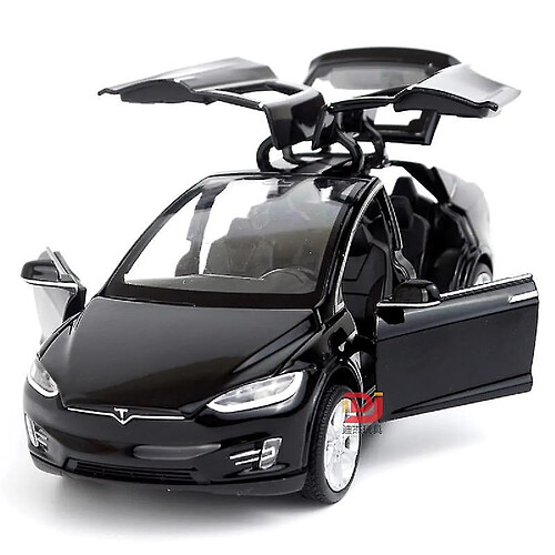 Universal Un modèle de voiture en alliage à six portes, un modèle Tesla X avec des lumières simulées et des jouets musicaux pour les enfants.(Le noir)