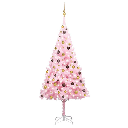 vidaXL Arbre de Noël artificiel pré-éclairé et boules rose 240 cm PVC