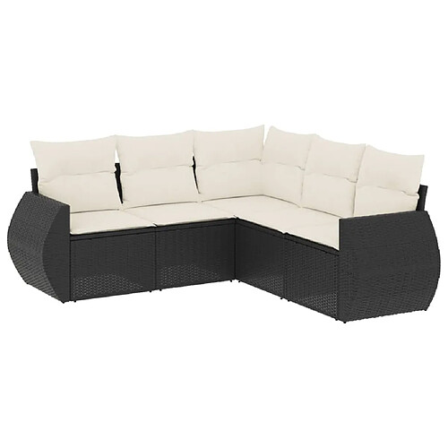 Maison Chic Salon de jardin 5 pcs avec coussins | Ensemble de Table et chaises | Mobilier d'Extérieur noir résine tressée -GKD47501